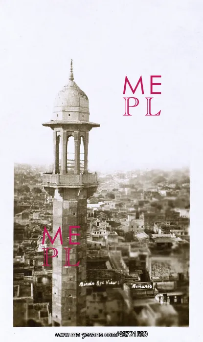 : Birds's eye view of the rooftops (and a minaret), Benares : Birds's eye view of the rooftops (and a minaret), Benares