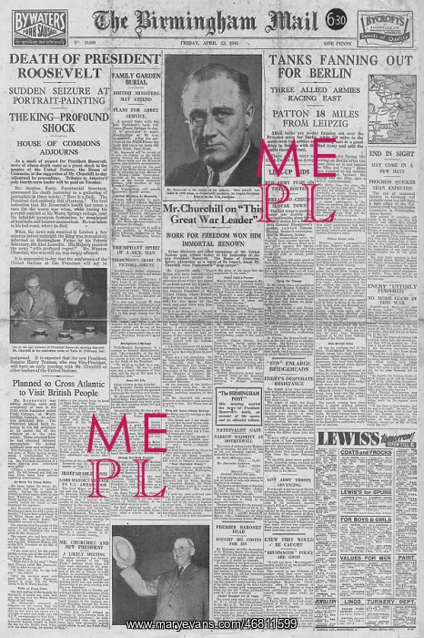 : The Birmingham Mail front page Allies advance on Berlin : The Birmingham Mail front page Allies advance on Berlin