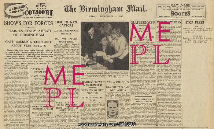 : The Birmingham Mail front page Crew of Graf Spee released : The Birmingham Mail front page Crew of Graf Spee released