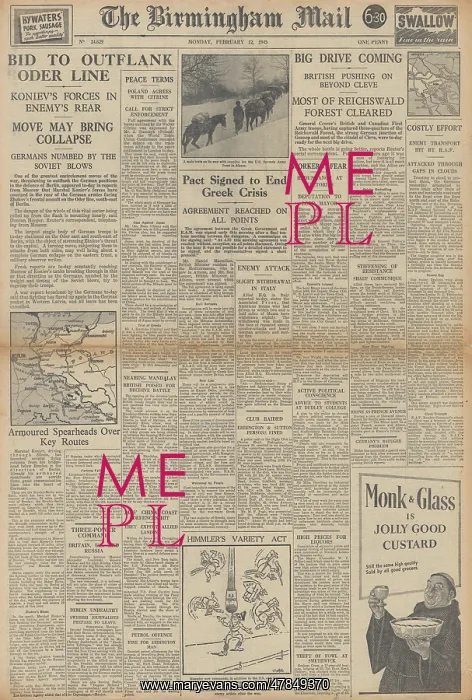 : The Birmingham Mail front page Red Army advance in Germany : The Birmingham Mail front page Red Army advance in Germany