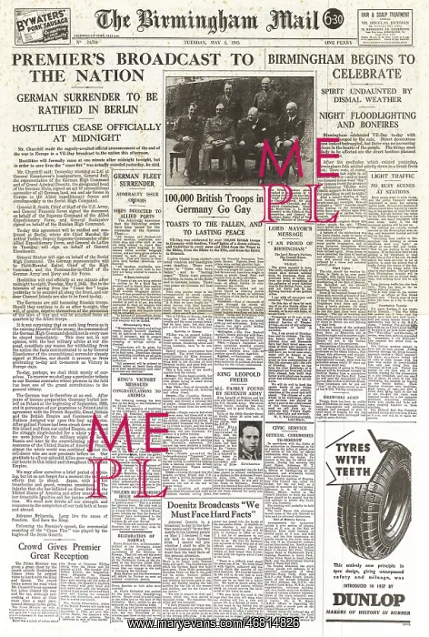 : The Birmingham Mail front page VE Day : The Birmingham Mail front page VE Day