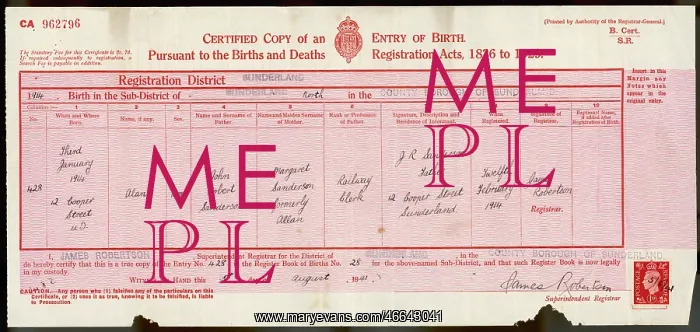 : BIRTH CERTIFICATE 1914 : BIRTH CERTIFICATE 1914