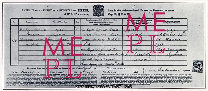 : Birth certificate of Princess Margaret : Birth certificate of Princess Margaret