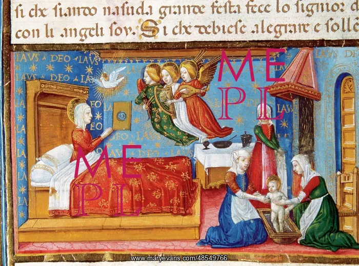 : Birth of Mary. Codex of Predis (1476). Italy : Birth of Mary. Codex of Predis (1476). Italy