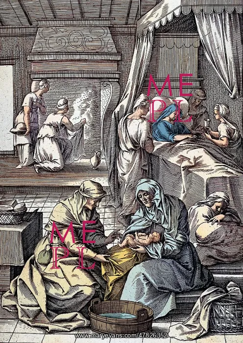 : Birth of Virgin Mary, with Midwife, 16th C : Birth of Virgin Mary, with Midwife, 16th C