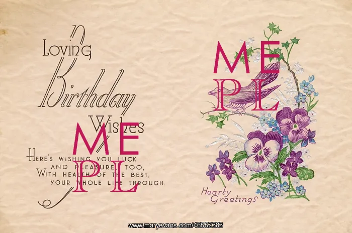 : Birthday card with bird and flowers : Birthday card with bird and flowers