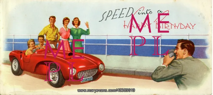 : Birthday card with people and car : Birthday card with people and car