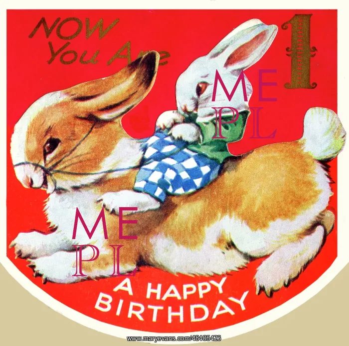 : Birthday Card, Rabbit riding on larger Rabbit : Birthday Card, Rabbit riding on larger Rabbit