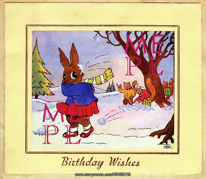 : Birthday Card, rabbit snowballed by squirrels : Birthday Card, rabbit snowballed by squirrels