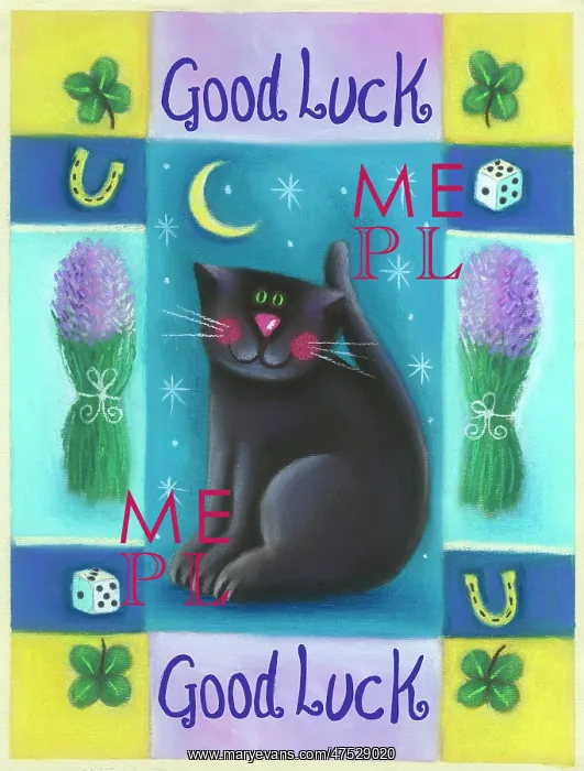 : Black cat with 4-leaf clover etc ? Good Luck : Black cat with 4-leaf clover etc ? Good Luck