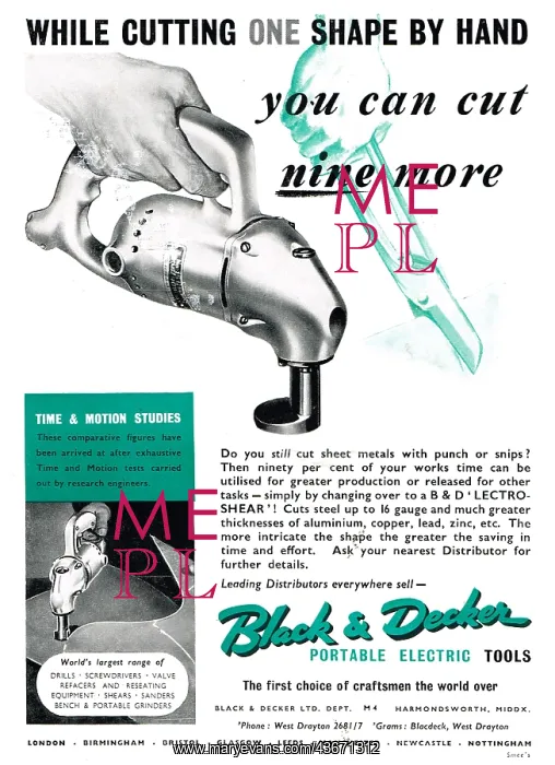 : Black & Decker Lectro-Shear. 1950 Advert : Black & Decker Lectro-Shear. 1950 Advert