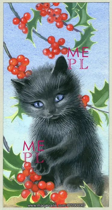  : Black Kitten with Holly Berries