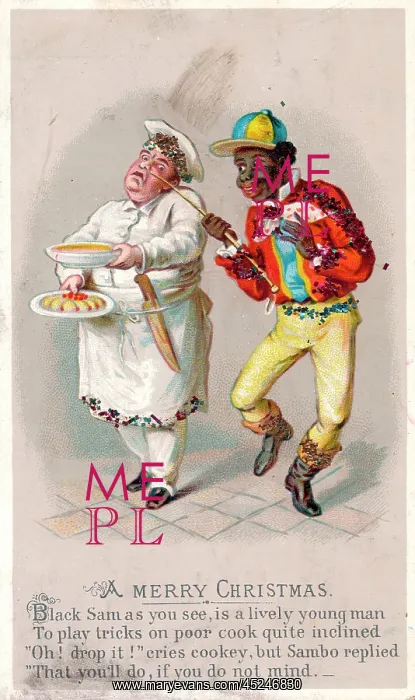 : Black man and cook on a Christmas card : Black man and cook on a Christmas card