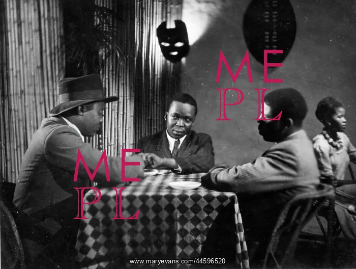 : Black and white image of three tsotsis in nightclub : Black and white image of three tsotsis in nightclub