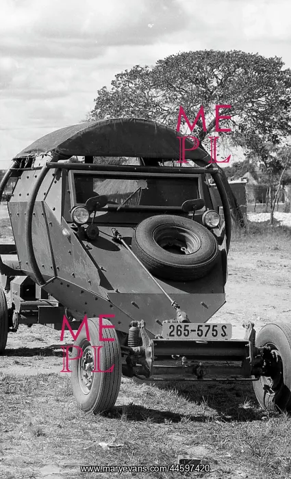 : Black and white photo of armoured vehicle at protected : Black and white photo of armoured vehicle at protected