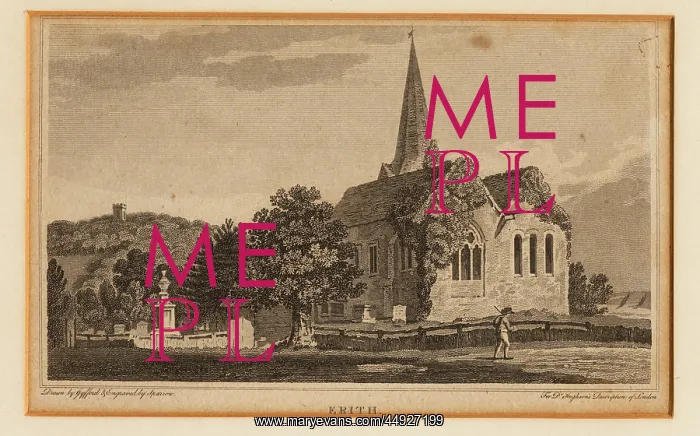 : Erith. Black and White print of St John's Church Erith : Erith. Black and White print of St John's Church Erith