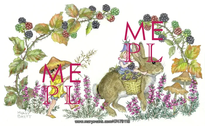 : Blackberry Time ' pixie riding on a rabbit : Blackberry Time ' pixie riding on a rabbit