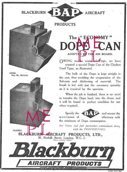 : Blackburn Aircraft Products - Dope Cans : Blackburn Aircraft Products - Dope Cans