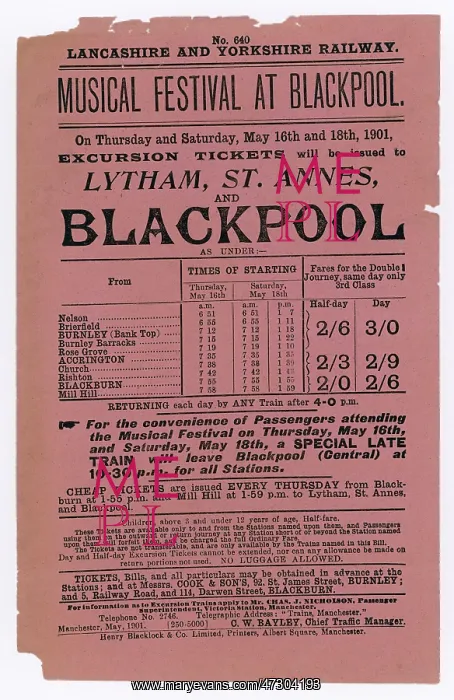 : Blackpool rail excursion timetable : Blackpool rail excursion timetable
