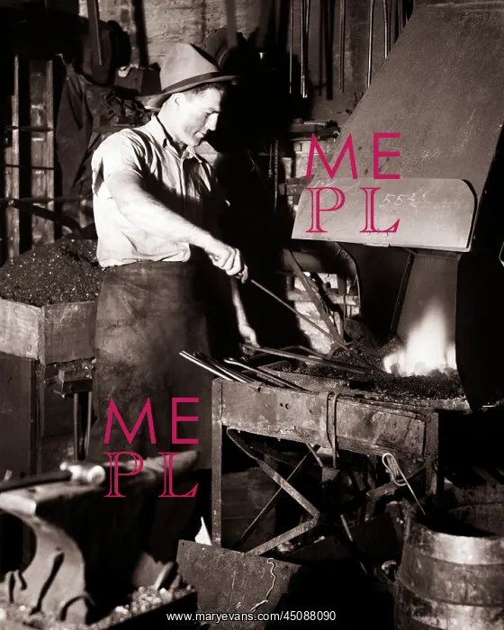 : Blacksmith Tending Fire in Dark Forge : Blacksmith Tending Fire in Dark Forge
