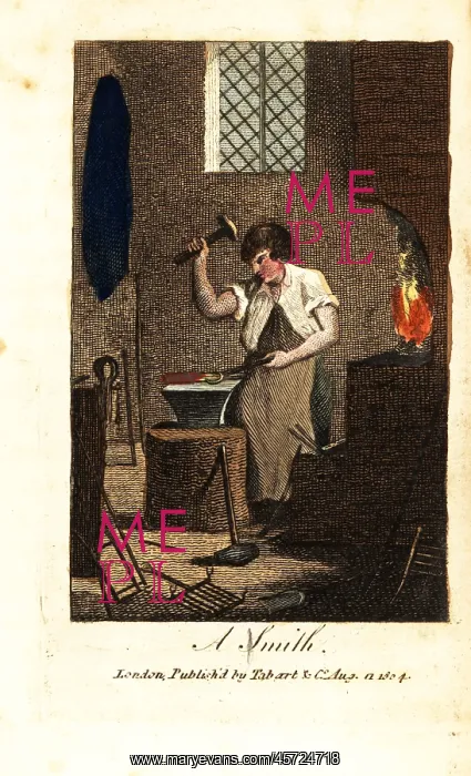 : Blacksmith using hammer and tongs to beat : Blacksmith using hammer and tongs to beat