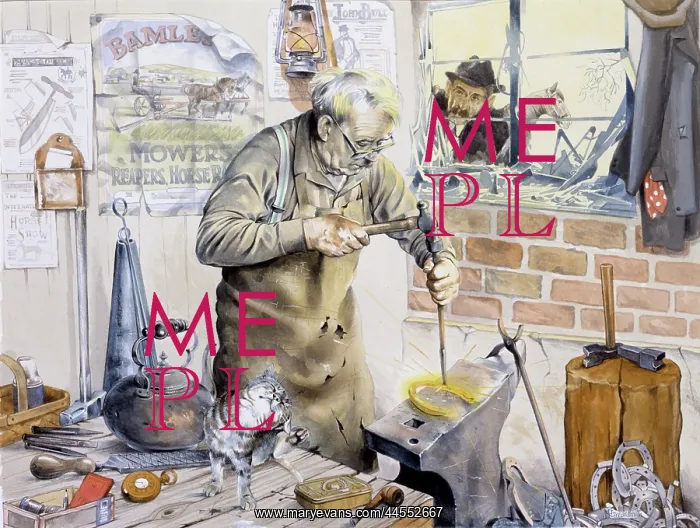 : Blacksmith at work in his forge : Blacksmith at work in his forge