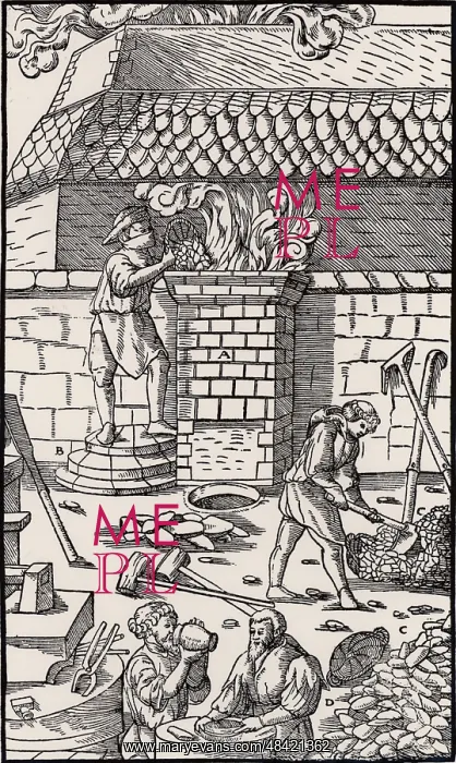 : Blast furnace for smelting iron ore. (Basle, 1556). Woodcut : Blast furnace for smelting iron ore. (Basle, 1556). Woodcut