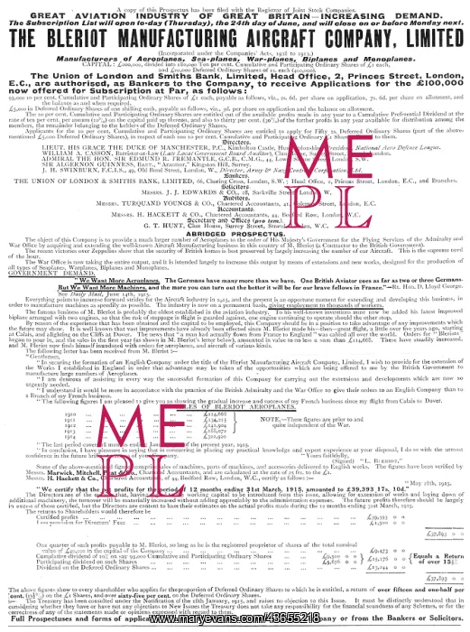 : Bleriot Compnay Share Prospectus 1915 : Bleriot Compnay Share Prospectus 1915