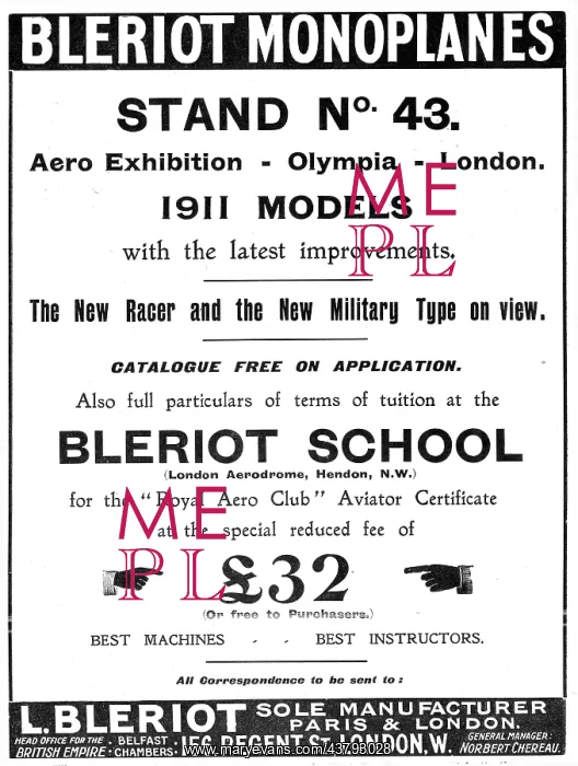 : Bleriot Monoplanes - Bleriot School Hendon : Bleriot Monoplanes - Bleriot School Hendon