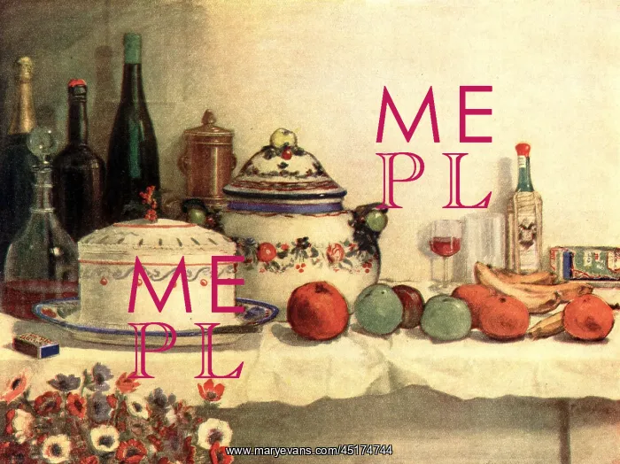 : Blighty. A large still life oil painting showing a table laden with objects : Blighty. A large still life oil painting showing a table laden with objects