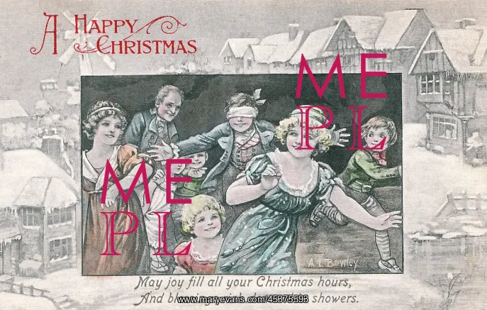 : Blind Man's Buff on a Christmas card : Blind Man's Buff on a Christmas card