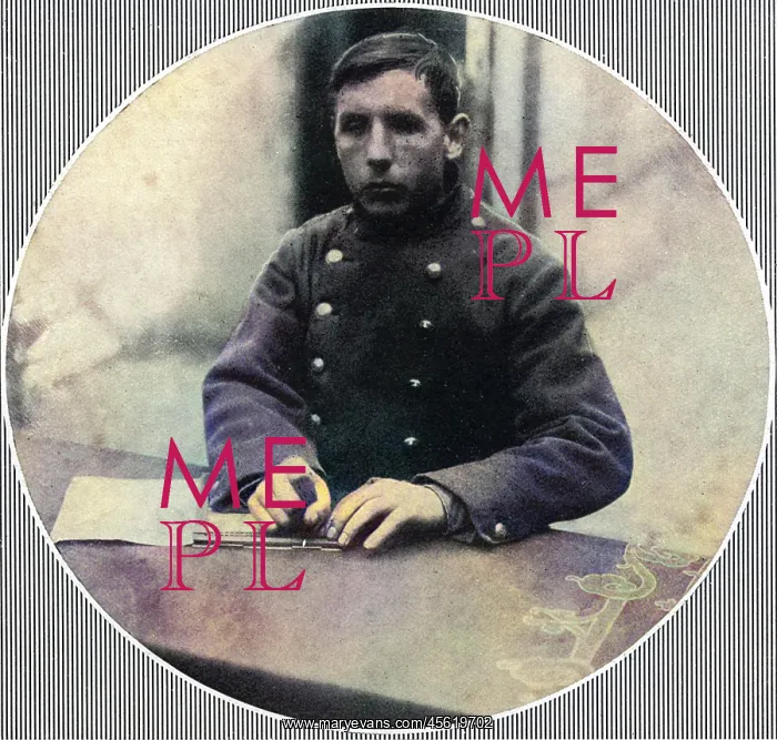  : Blinded French soldier learning to write, WW1