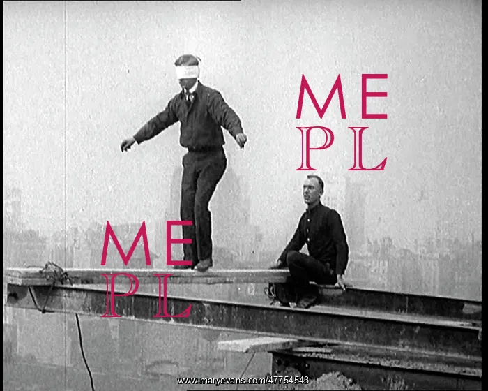 : Blindfolded Man Walking Across A Plank Suspended : Blindfolded Man Walking Across A Plank Suspended