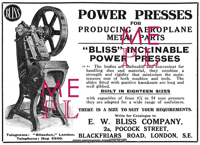 : Bliss Inclinable Power Presses For Aircraft : Bliss Inclinable Power Presses For Aircraft