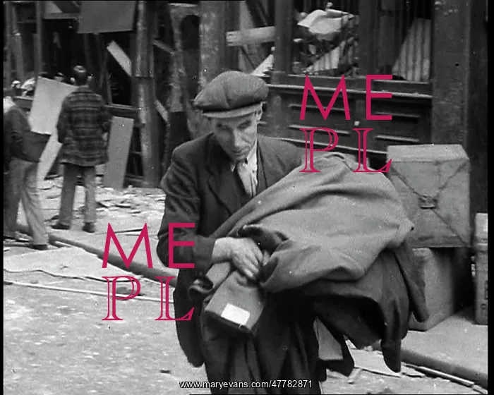 : The Blitz. A Man Carrying His Possessions Away - London, United Kingdom : The Blitz. A Man Carrying His Possessions Away - London, United Kingdom