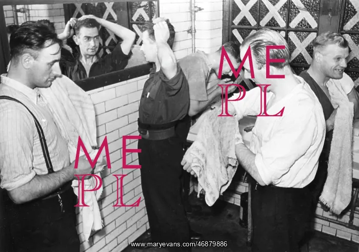 : Blitz in London -- AFS firefighters getting cleaned up, WW2 : Blitz in London -- AFS firefighters getting cleaned up, WW2