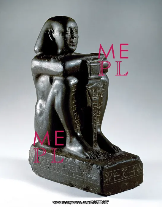 : Block statue of Harsomtusemhat (664-610 B.C.). Basalt. Lower : Block statue of Harsomtusemhat (664-610 B.C.). Basalt. Lower