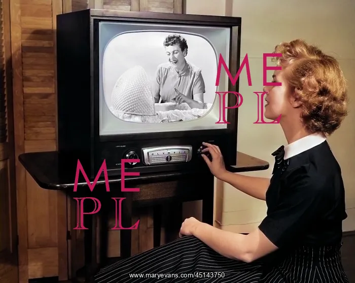 : Blonde Woman Turning Dial on Tv Set Watching Program : Blonde Woman Turning Dial on Tv Set Watching Program