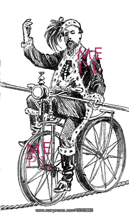 : Blondin riding a bicycle on a high-wire, 19th century : Blondin riding a bicycle on a high-wire, 19th century