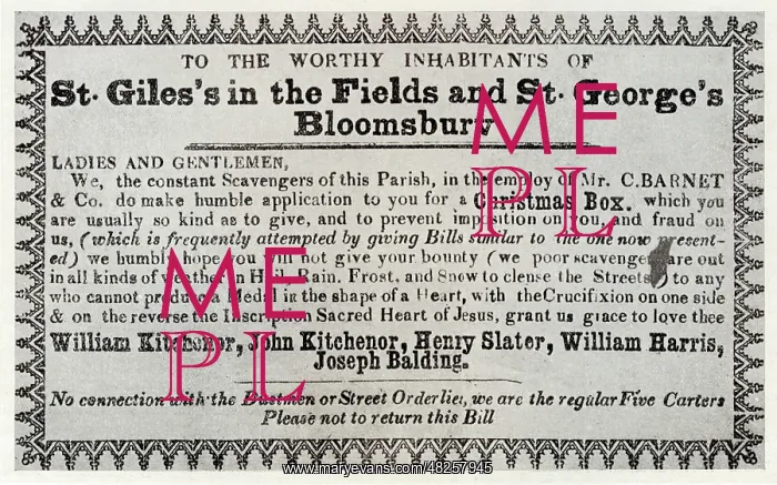 : Bloombury Dustman's Broadsheet, asking for Christmas Box tip : Bloombury Dustman's Broadsheet, asking for Christmas Box tip