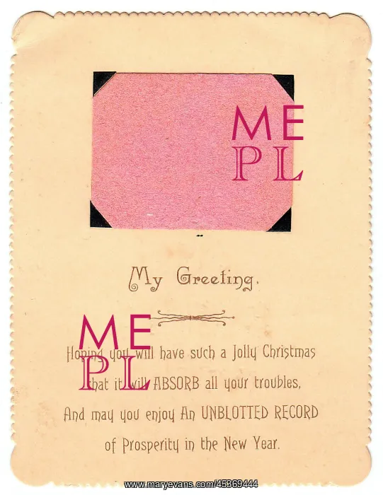: Blotter with comic verse on a Christmas card : Blotter with comic verse on a Christmas card