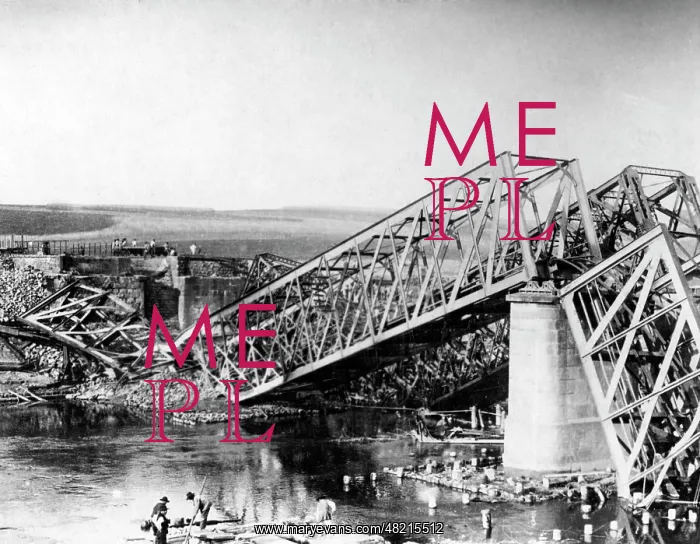 : A blown up bridge over the Wisloka, 1917 : A blown up bridge over the Wisloka, 1917