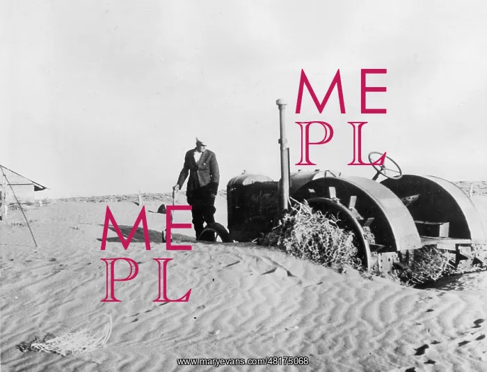 : Blown over tractor in the United States, 1935 : Blown over tractor in the United States, 1935