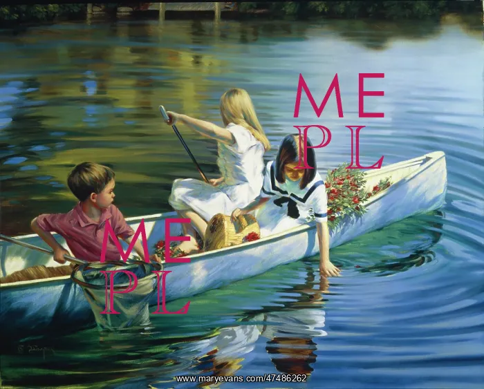 : Blue Canoe - children playing in a canoe : Blue Canoe - children playing in a canoe