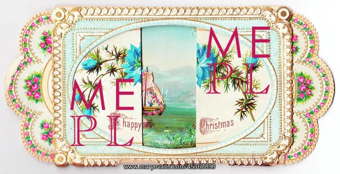 : Blue flowers on a Christmas card : Blue flowers on a Christmas card