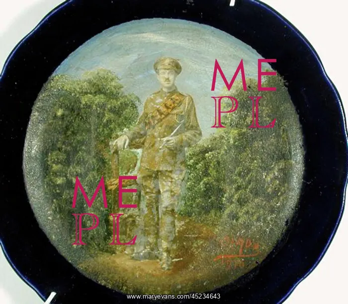 : Blue glazed plate - WW1 RFA soldier : Blue glazed plate - WW1 RFA soldier