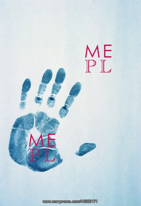  : Blue hand print on white wall