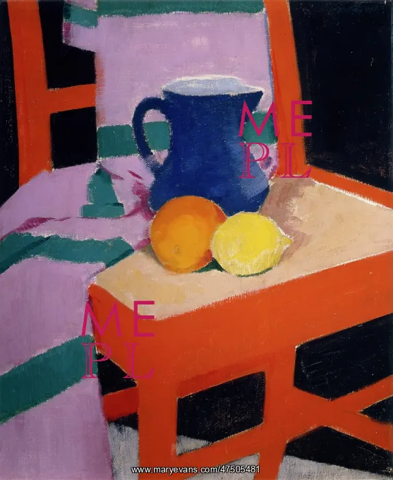 : The Blue Jug ' on a red chair : The Blue Jug ' on a red chair