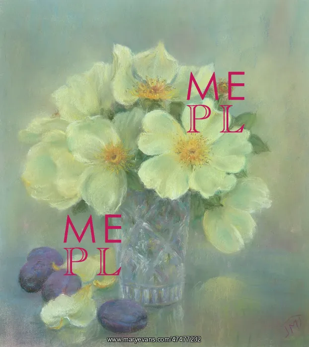  : Blue Plums and Yellow Roses