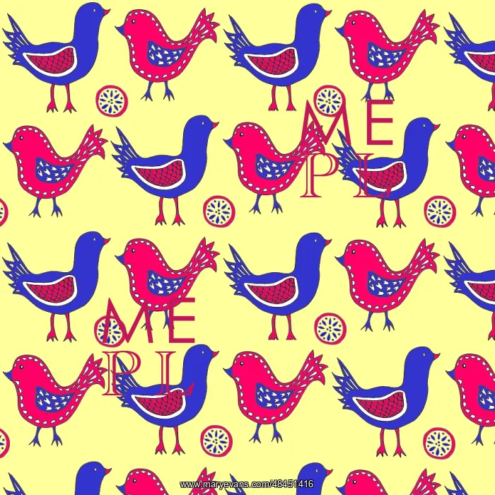  : Blue and red birds repeating pattern
